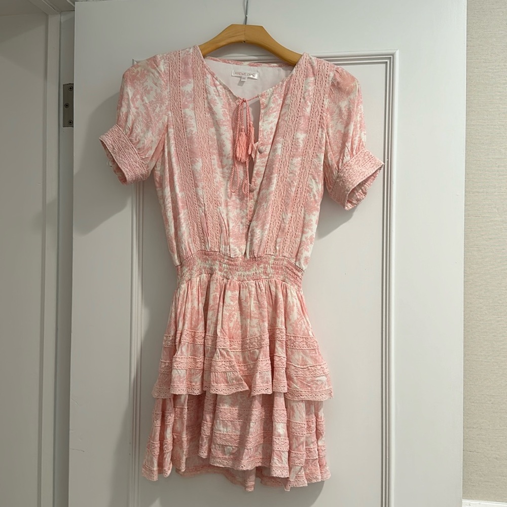 Krewe Du Q ruffle boho floral print mini dress